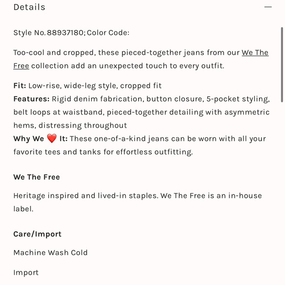 We The Free Ripple Wide-Leg Pieced Cropped Jeans Size 25 Color Blue - Picture 4 of 16